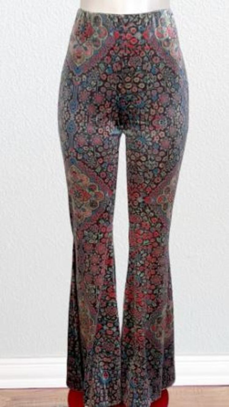 Judith March Arabian Nights Pants Medium Black Floral High Waist Flared Pull On